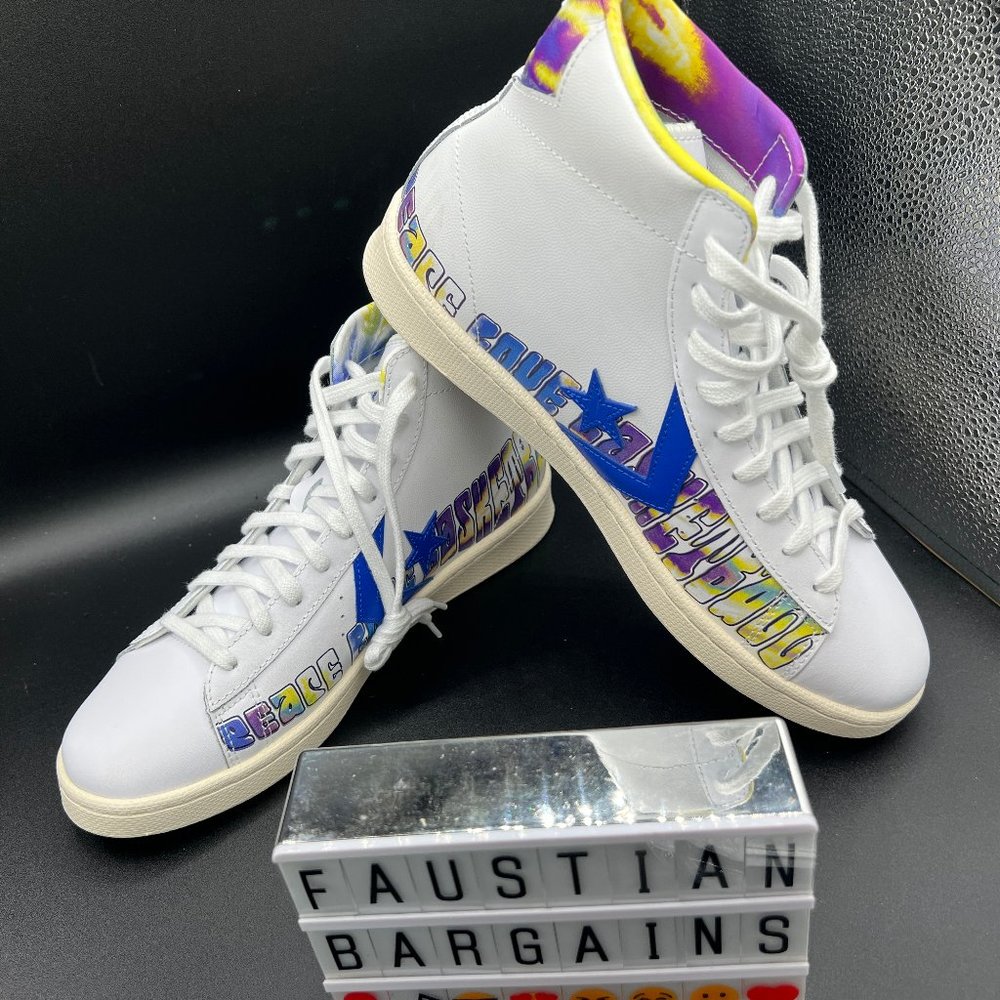 NWOB Converse Leather Peace Love Basketball White Sneakers Sz 9/10.5 170…